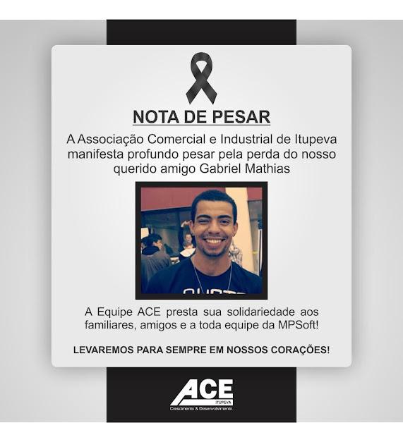 Ace de Itupeva divulga nota de pesar pela morte do itupevense Gabriel Mathias
