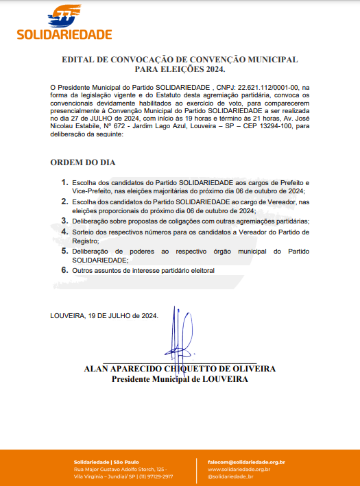 EDITAL DE CONVOCAÇÃO DE CONVENÇÃO MUNICIPAL.