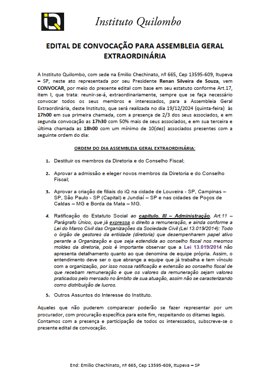 EDITAL DE CONVOCAÇÃO PARA ASSEMBLEIA GERAL EXTRAORDINÁRIA